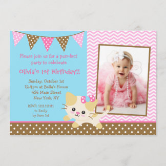 Niedliche Kitte Katze 1. Geburtstag Einladungen