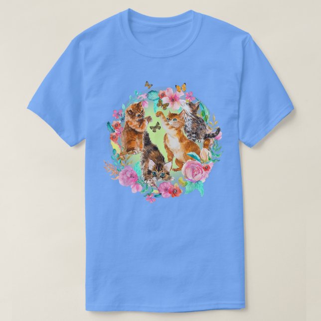 Niedliche Kitten Butterfly , Katze & Schmetterling T-Shirt (Design vorne)