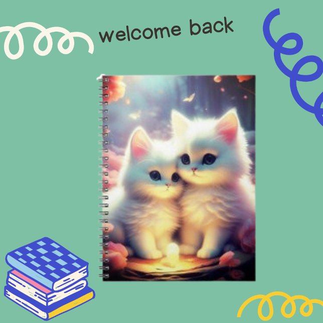 Niedliche Kitten Cat & Light mit Schmetterlingen F Notizblock (Von Creator hochgeladen)