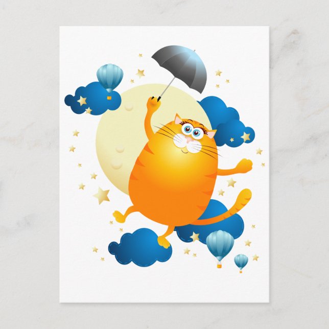Niedliche Kitten Flying mit Regenschirm Postkarte (Vorderseite)