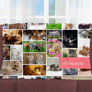 Niedliche Kitten Foto Montage Korallenrosa Katzenk Fleecedecke