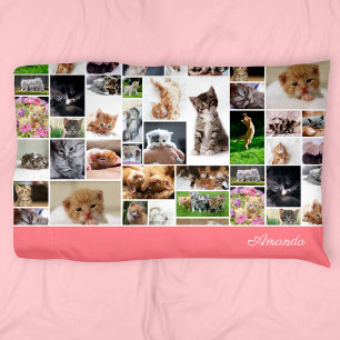 Niedliche Kitten Foto Montage Korallenrosa Katzenk Kissenbezug