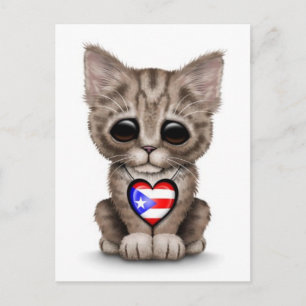 Niedliche Kitten Katze mit Puerto Rico Flag Herz,  Postkarte