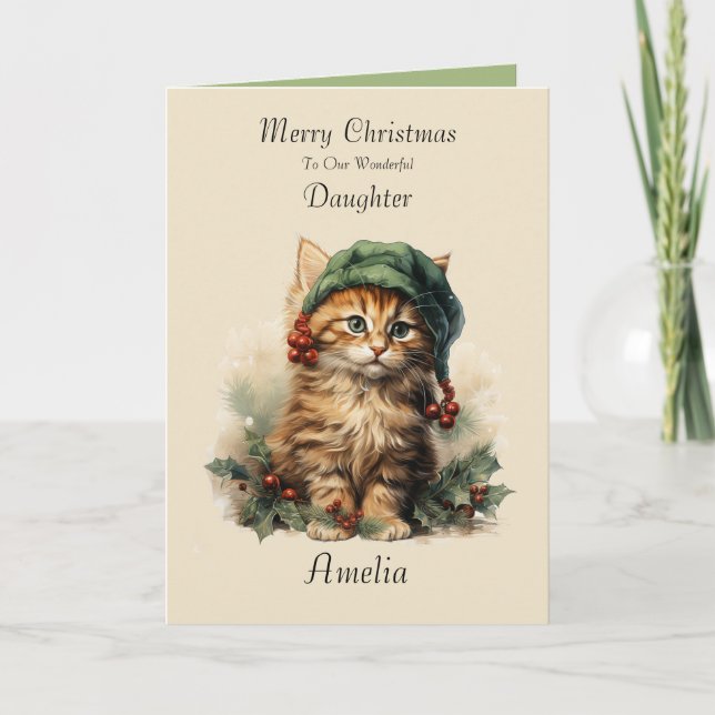 Niedliche Kitten Tochter Weihnachtskarte Dankeskarte (Vorderseite)