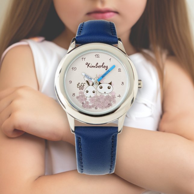Niedliche Kitten und Bunny Animal Friends Girls Ki Armbanduhr (Von Creator hochgeladen)