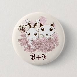 Niedliche Kitten und Bunny Animal Friends Girls Ki Button