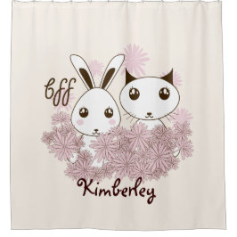 Niedliche Kitten und Bunny Animal Friends Girls Ki Duschvorhang