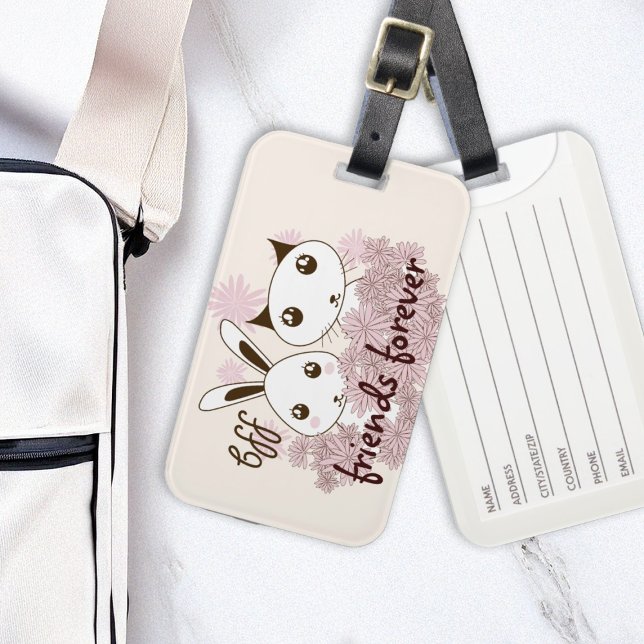 Niedliche Kitten und Bunny Animal Friends Girls Ki Gepäckanhänger (Von Creator hochgeladen)