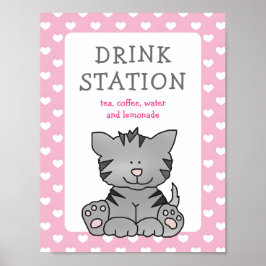 Niedliche Kitten und Herz-Drink-Station Babydusche Poster