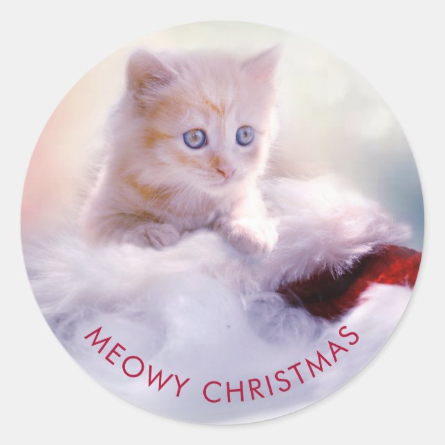 Niedliche Kittenruhe auf einer Weihnachtsmannmütze Runder Aufkleber (Vorderseite)