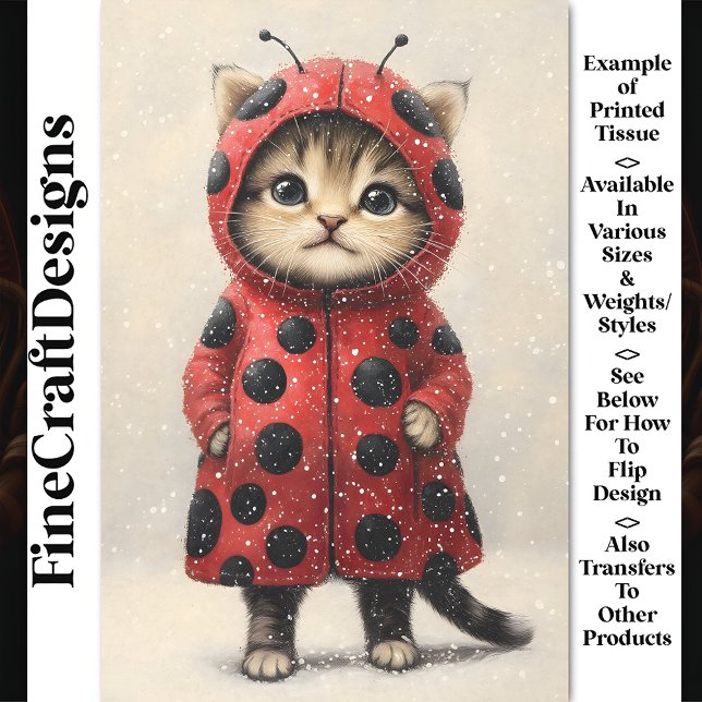 Niedliche Kitty Cat als Ladybug AK3F Decoupage ver Seidenpapier (Von Creator hochgeladen)