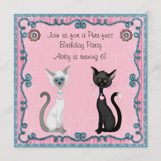 Niedliche Kitty Cat Geburtstagseinladung ~ Mädchen Einladung