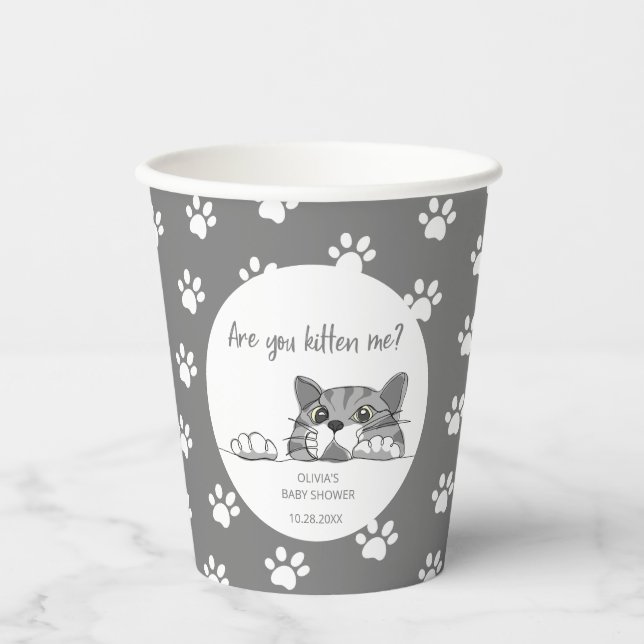Niedliche Kitty Cat Gender Neutral Baby Dusche Pappbecher (Vorderseite)