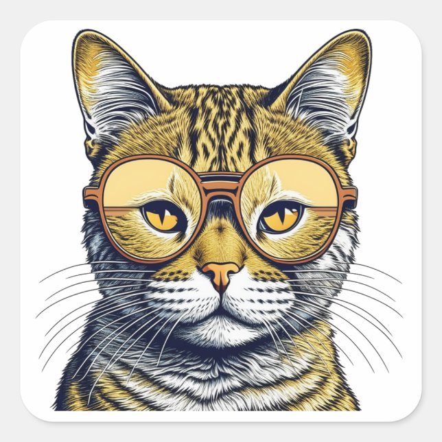 Niedliche Kitty Cat mit Brille Quadratischer Aufkleber (Vorderseite)