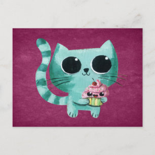 Niedliche Kitty Cat mit Kawaii Cupcake Postkarte