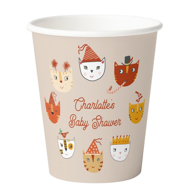 Niedliche Kitty Cat Personalisiert Babydusche Pappbecher (Cute kitty cat themed personalized gender neutral baby shower paper cup)
