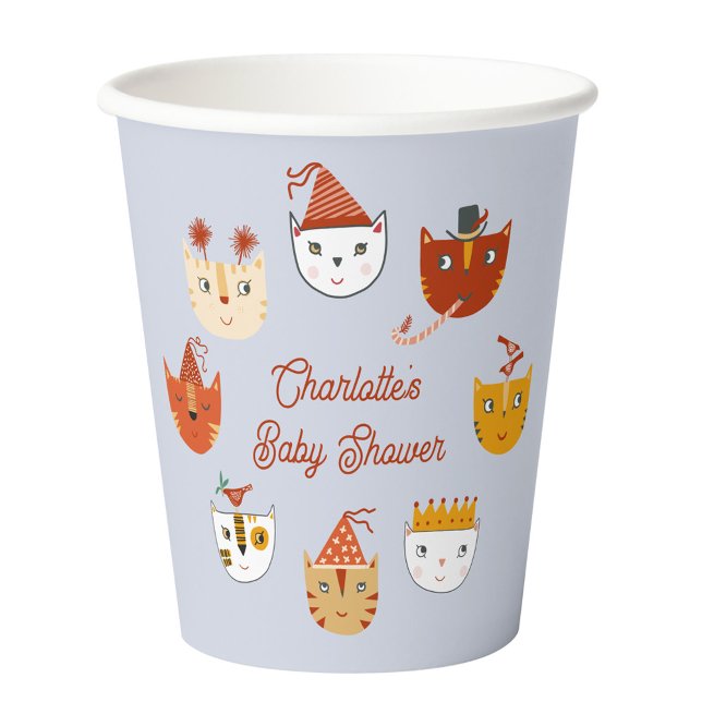 Niedliche Kitty Cat Personalisiert Babydusche Pappbecher (Cute kitty cat themed personalized baby shower paper cup)