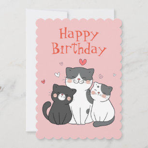 Niedliche Kitty Cat Pink Happy Birthday Grußkarte Feiertagskarte