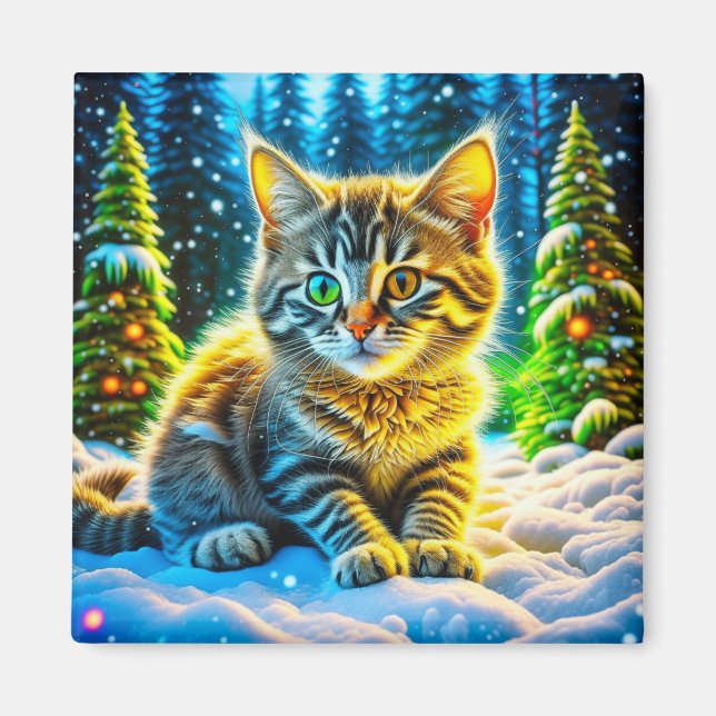 Niedliche Kitty Cat Spielen Outdoor on Christmas E Magnet (Vorne)