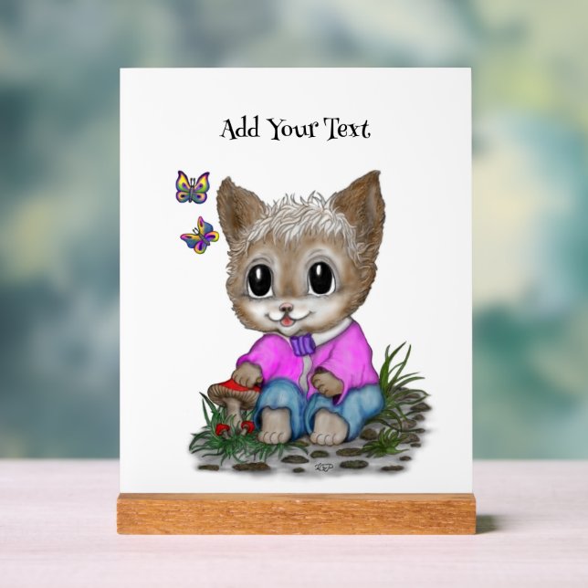 Niedliche Kitty Cat und Butterfly Acrylschild (Neutral)