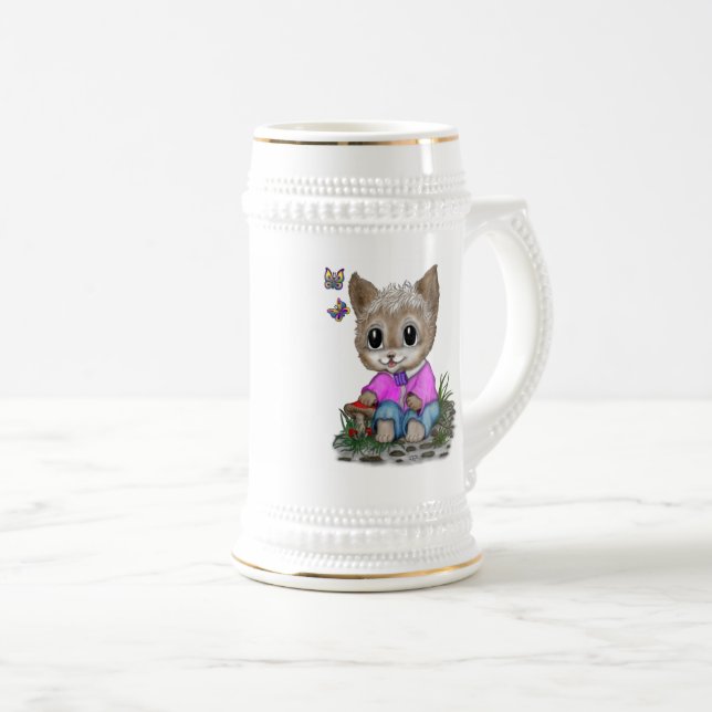 Niedliche Kitty Cat und Butterfly Bierglas (VorderseiteRechts)