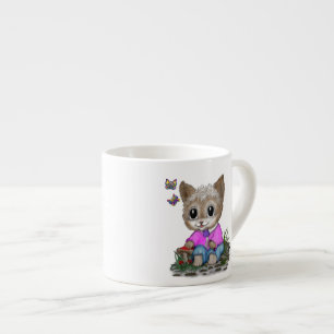 Niedliche Kitty Cat und Butterfly Espressotasse