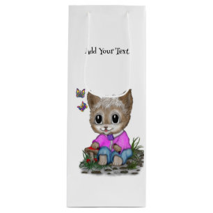 Niedliche Kitty Cat und Butterfly Geschenktüte Für Weinflaschen