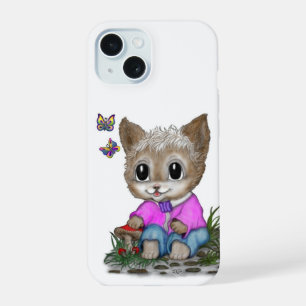 Niedliche Kitty Cat und Butterfly iPhone 15 Hülle