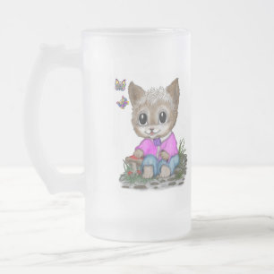 Niedliche Kitty Cat und Butterfly Mattglas Bierglas
