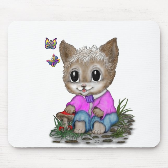 Niedliche Kitty Cat und Butterfly Mousepad (Vorne)