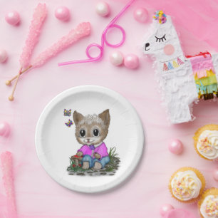 Niedliche Kitty Cat und Butterfly Pappteller