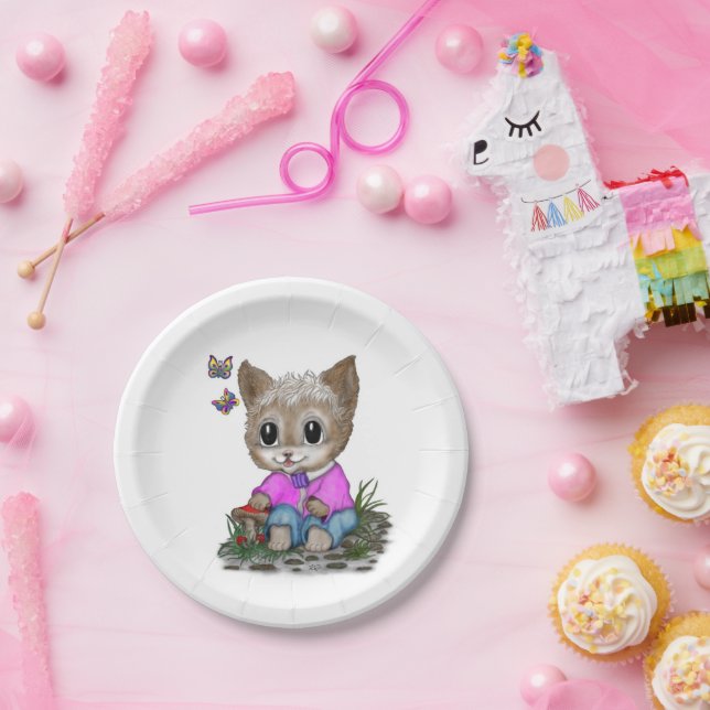 Niedliche Kitty Cat und Butterfly Pappteller (Party)