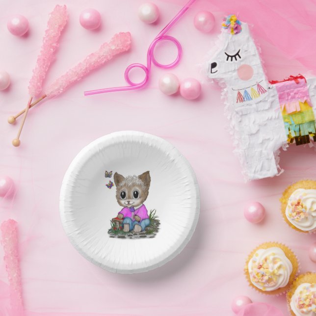 Niedliche Kitty Cat und Butterfly Pappteller (Party)