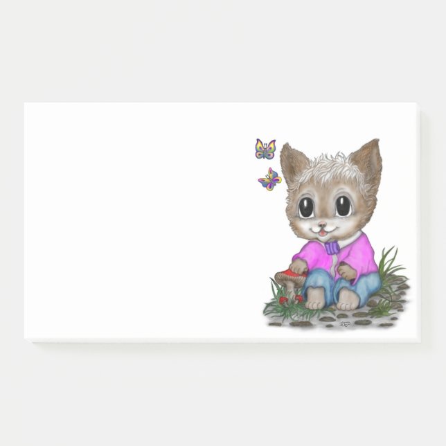 Niedliche Kitty Cat und Butterfly Post-it Klebezettel (Vorderseite)