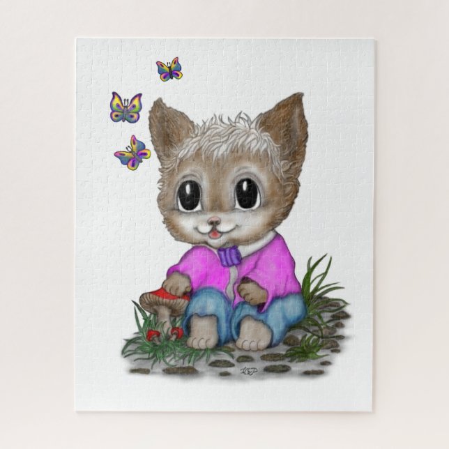 Niedliche Kitty Cat und Butterfly Puzzle (Vertikal)