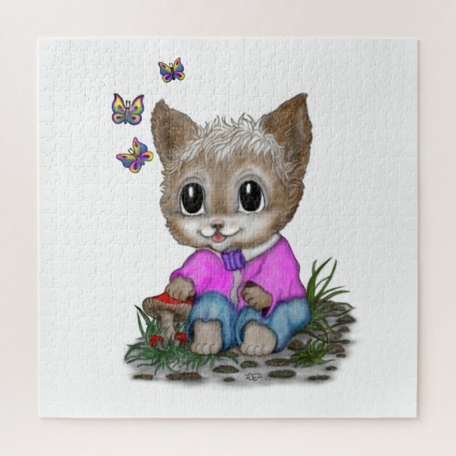 Niedliche Kitty Cat und Butterfly Puzzle (Vertikal)