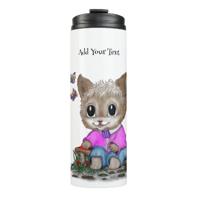 Niedliche Kitty Cat und Butterfly Thermosbecher (Vorderseite)