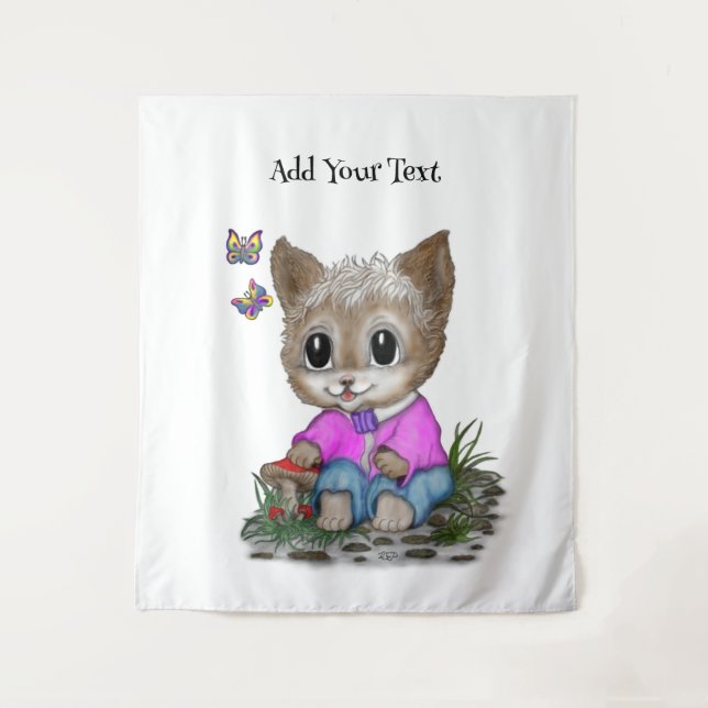 Niedliche Kitty Cat und Butterfly Wandteppich (Vorderseite)