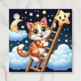Niedliche Kitty Climbs Ladder zum Mond Geschenkanhänger