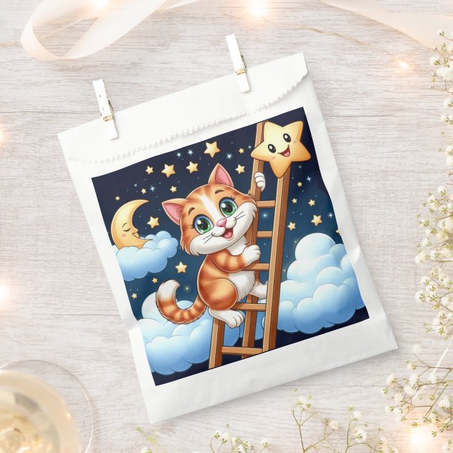 Niedliche Kitty Climbs Ladder zum Mond Geschenktütchen (Ausgeschnitten)