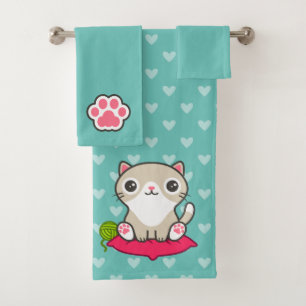 Niedliche Kitty Illustration Badhandtuch Set