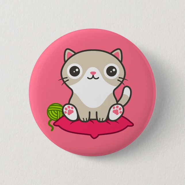 Niedliche Kitty Illustration Button (Vorderseite)