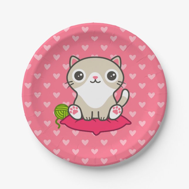 Niedliche Kitty Illustration Pappteller (Vorderseite)