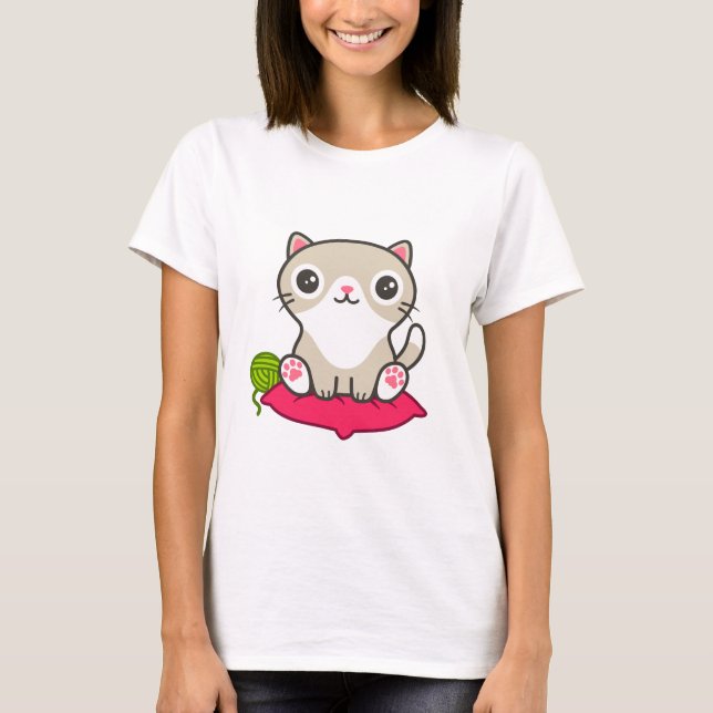 Niedliche Kitty Illustration T-Shirt (Vorderseite)