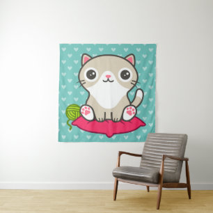 Niedliche Kitty Illustration Wandteppich