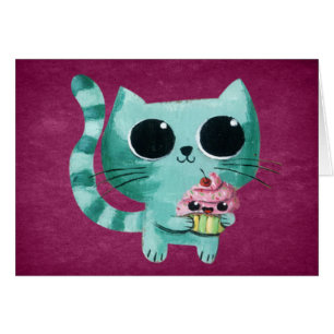 Niedliche Kitty-Katze mit Kawaii kleinem Kuchen