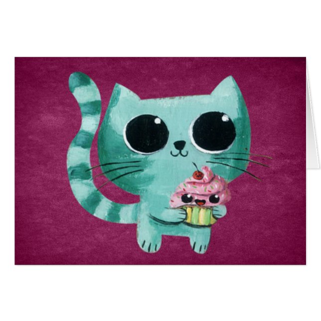 Niedliche Kitty-Katze mit Kawaii kleinem Kuchen (Vorderseite (Horizontal))