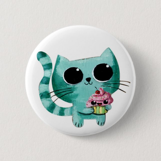 Niedliche Kitty-Katze mit Kawaii kleinem Kuchen Button (Vorderseite)