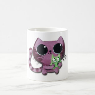 Niedliche Kitty-Katze mit kleinem grünem Monster Kaffeetasse