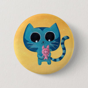 Niedliche Kitty-Katze und Schwein Button